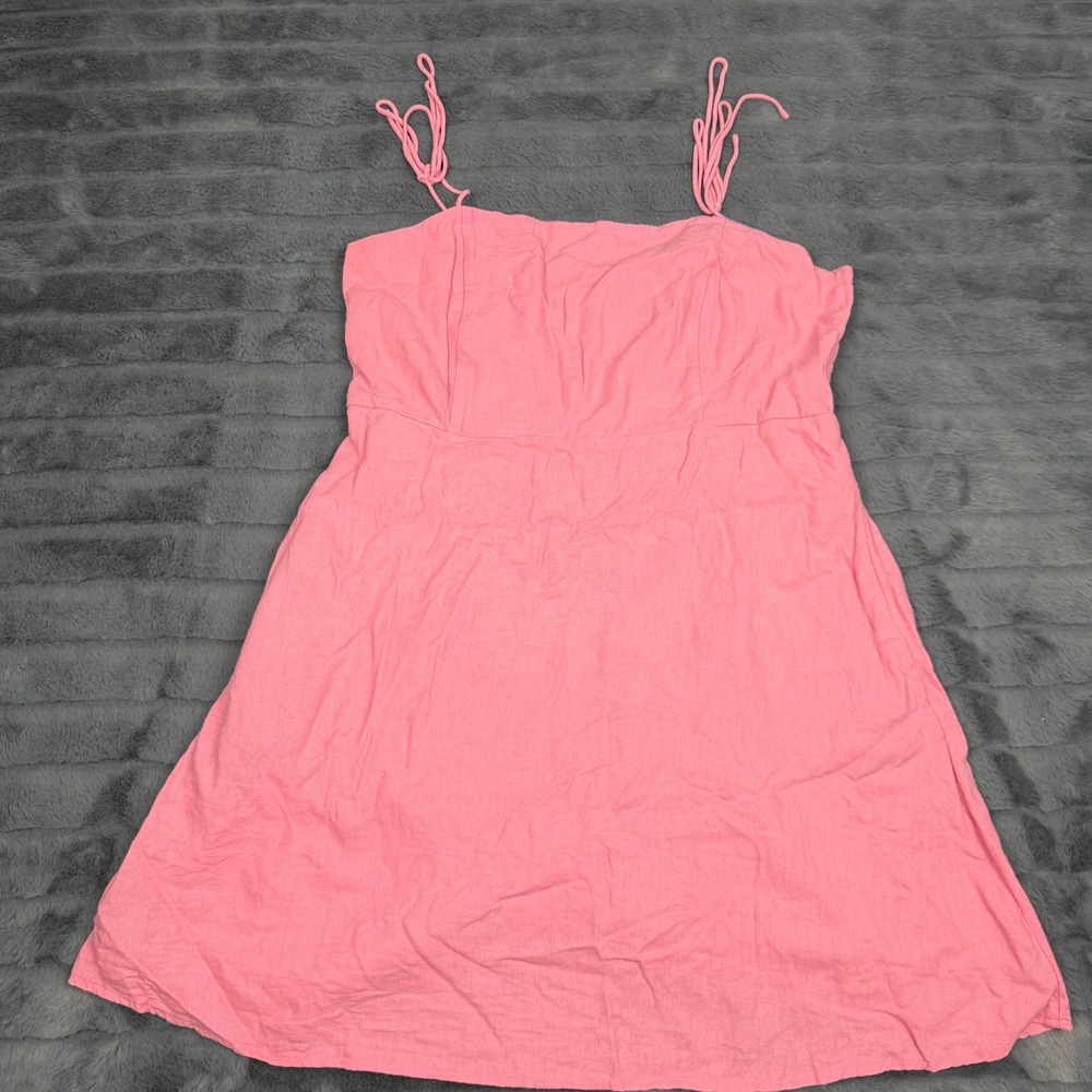 Old Navy Pink Linen Blend Smocked Back Cami Fit and Flare Dress Large RN 54023
